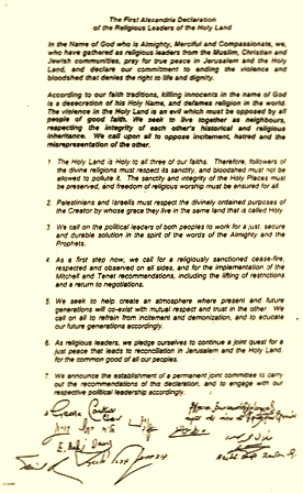 The First Alexandria Declaration of The Religious Leaders of the Holy Land